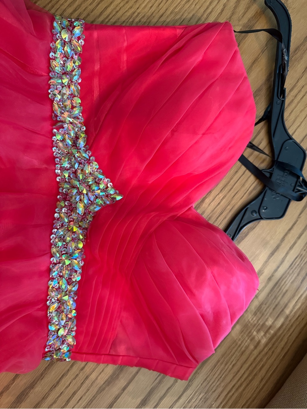 Milano Hot Pink Strapless Tulle Party Dress with Crystal Waist - Picture 2 of 7